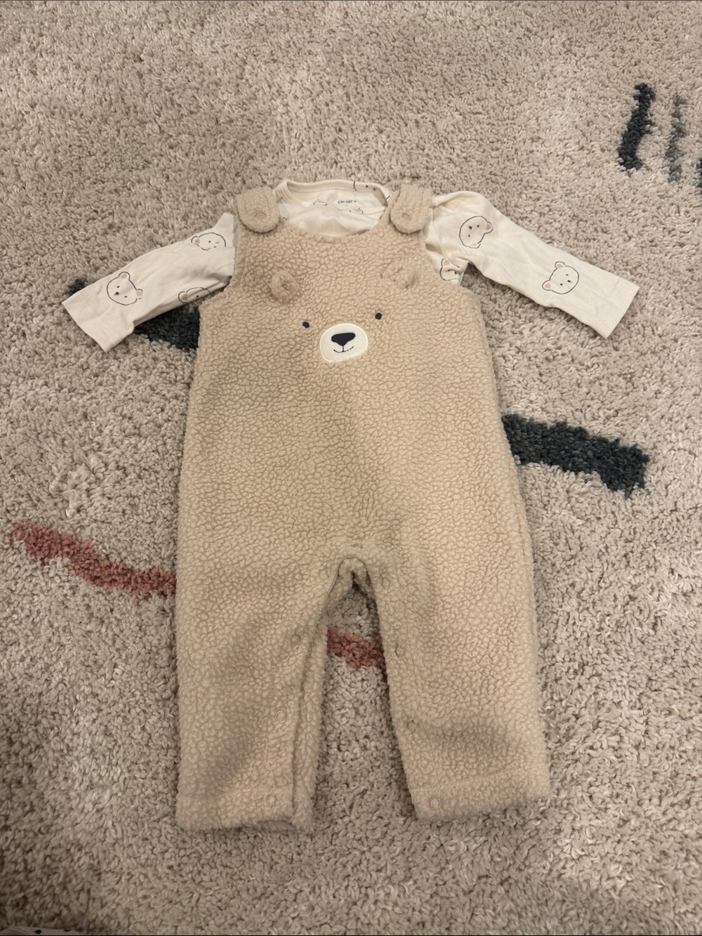 Carter’s Cozy Bear Fleece One-Piece Overalls for Kids - Cream